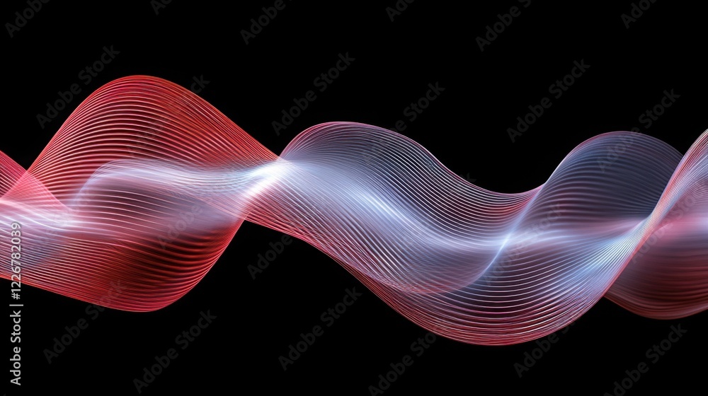 Fototapeta premium Abstract waveforms in crimson color on black background, long exposure effect