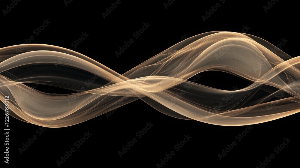 Fototapeta premium Abstract waveforms in gold color on black background, long exposure effect