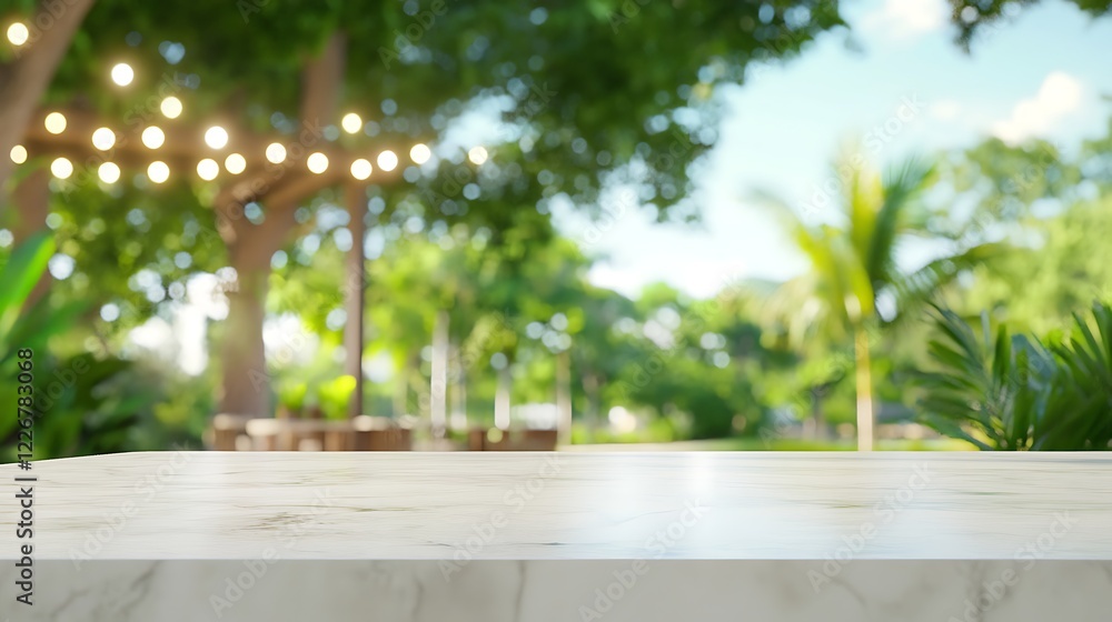 Fototapeta premium Evening Glow of Twinkling Lights in a Cozy Outdoor Space