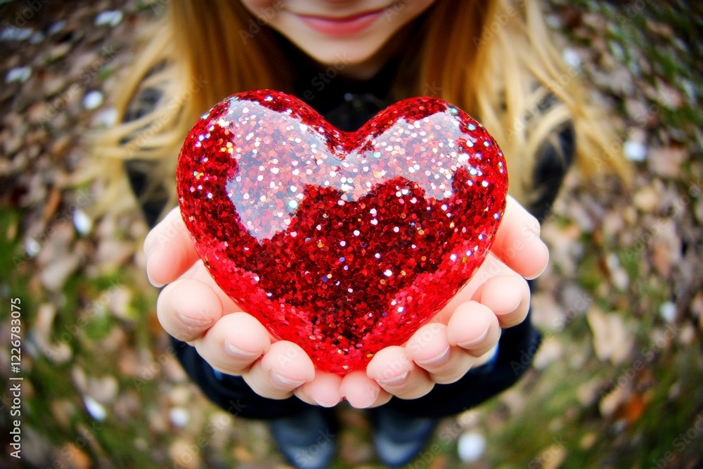 Sign of love and affection. Commercial digital ads conceptual art. Youth valentine's day greeting card: teenager girl with happy face holds red heart in hands. Red heart holiday photography. Sign of love and affection. Commercial digital ads conceptual art. Youth valentine's day greeting card: teenager girl with happy face holds red heart in hands. Red heart holiday photography.