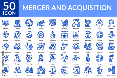 merger and acquistion simple Mixed Blue Icon Vector
