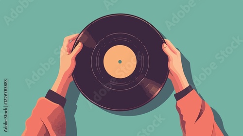 Vintage Vinyl Record Held in Hands Flat Vector Illustration photo