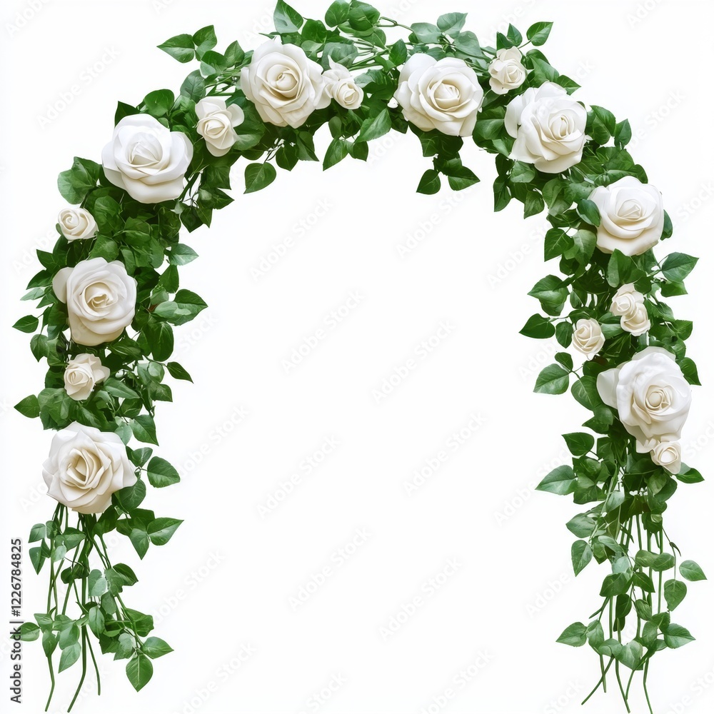 Elegant White Rose Arch with Lush Greenery for Weddings and Celebrations Elegant White Rose Arch with Lush Greenery for Weddings and Celebrations