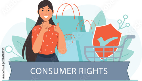 Consumer Rights Day Shopping Illustration with Secure Transactions and Buyer Protection A depiction of a shopper making a secure online purchase, with visuals representing buyer protection and secure 