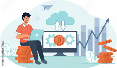 Cryptocurrency Trading and Bitcoin Investment Digital Growth Concept Illustration A concept showing the growth of digital investments through cryptocurrency and Bitcoin trading.
