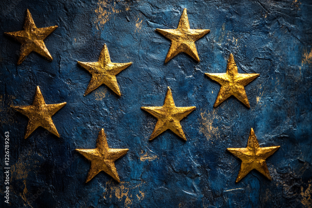 Golden Stars Adorn a Deep Blue Textured Background Golden Stars Adorn a Deep Blue Textured Background