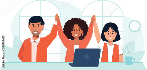 Teamwork Illustration Depicting Successful Collaboration and Achievement A scene of team members celebrating their collective achievements and successful collaboration.
