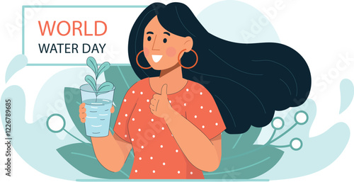 World Water Day Illustration Highlighting Water Conservation and Sustainability A design emphasizing the importance of conserving water, with symbolic elements like a drop of water and green earth.