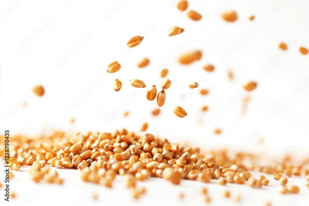 A pile of grains falls off a white surface, perfect for illustrating concepts like loss or abundance A pile of grains falls off a white surface, perfect for illustrating concepts like loss or abundance