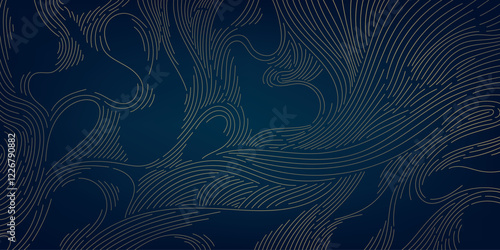 Vector wave line pattern, wood texture, luxury elegant japanese style illustration. Swirl art background, sea, ocean template.