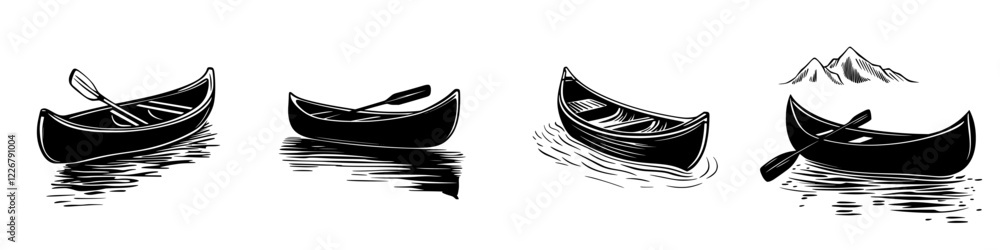 Illustrations of canoes gliding across a serene lake at sunrise capturing the essence of outdoor adventure and tranquility Illustrations of canoes gliding across a serene lake at sunrise capturing the essence of outdoor adventure and tranquility