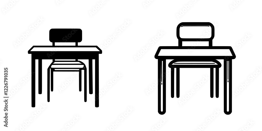 Comparison of two different styles of school desks and chairs in a minimalist design with clear lines and contrasting colors Comparison of two different styles of school desks and chairs in a minimalist design with clear lines and contrasting colors