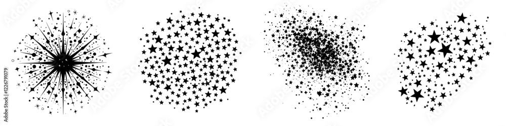 Black stars and sparkles in creative designs for artistic expressions and decoration options Black stars and sparkles in creative designs for artistic expressions and decoration options