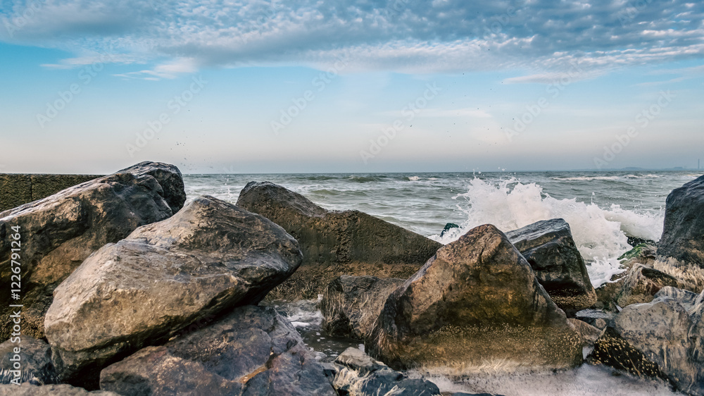 seascape with rocks and surf in the foreground seascape with rocks and surf in the foreground