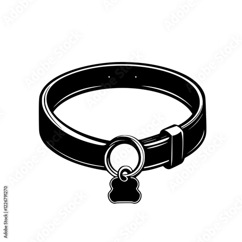 Dog collar with a unique charm showcasing a simple, minimalistic design in black and white tones