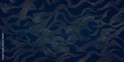 Vector wave line pattern, wood texture, luxury elegant japanese style illustration. Swirl art background, sea, ocean template.