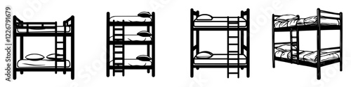 Bunk beds in various styles showcasing options for shared bedrooms or dormitory settings