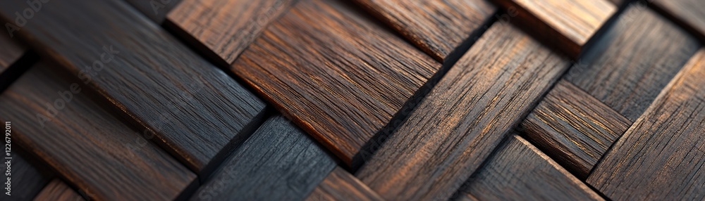 Dark mahogany planks form a geometric herringbone pattern, highlighting the rich textures and natural beauty of the wood. The arrangement creates a visually striking surface Dark mahogany planks form a geometric herringbone pattern, highlighting the rich textures and natural beauty of the wood. The arrangement creates a visually striking surface