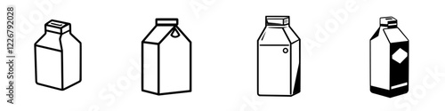 Different styles of milk cartons displayed in a row illustrating packaging design variations in grocery stores