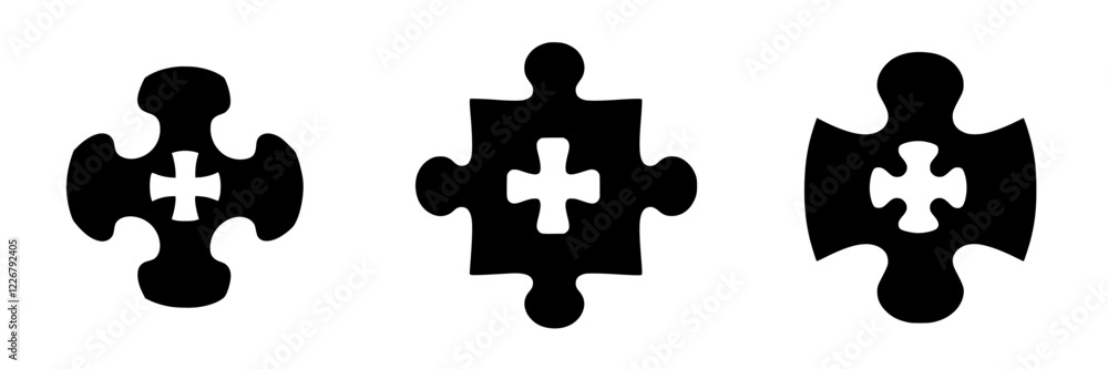 Unique black puzzle piece designs showcasing variety and creativity in shape and form Unique black puzzle piece designs showcasing variety and creativity in shape and form