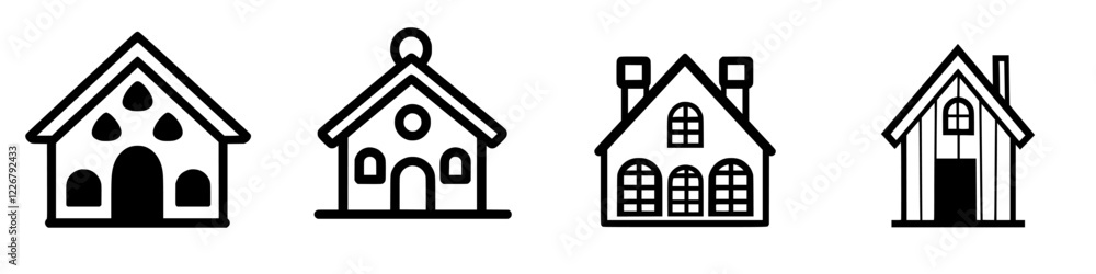Unique illustrations of various house designs in a simplistic and modern style Unique illustrations of various house designs in a simplistic and modern style