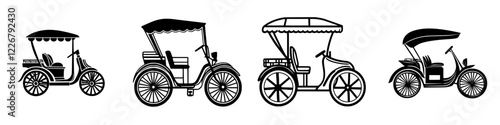 Various designs of human-powered rickshaws showcasing unique features and styles