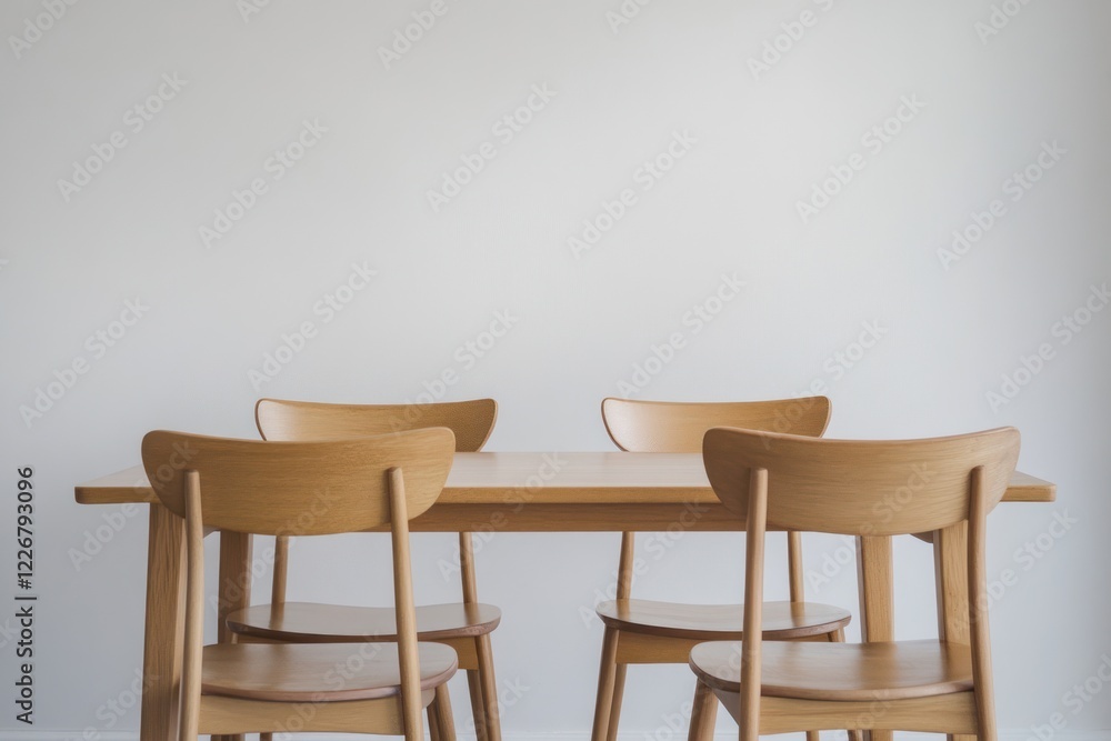 Modern wooden dining set, minimalist room, empty chairs, simple background, home decor Modern wooden dining set, minimalist room, empty chairs, simple background, home decor