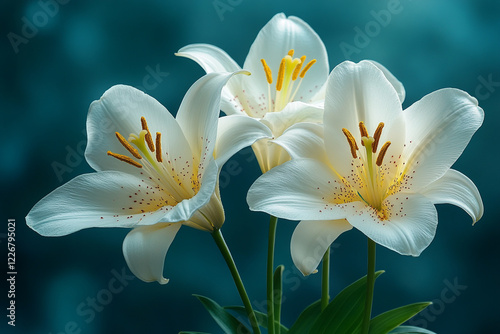 Three Elegant White Lilies Gracefully Bloom