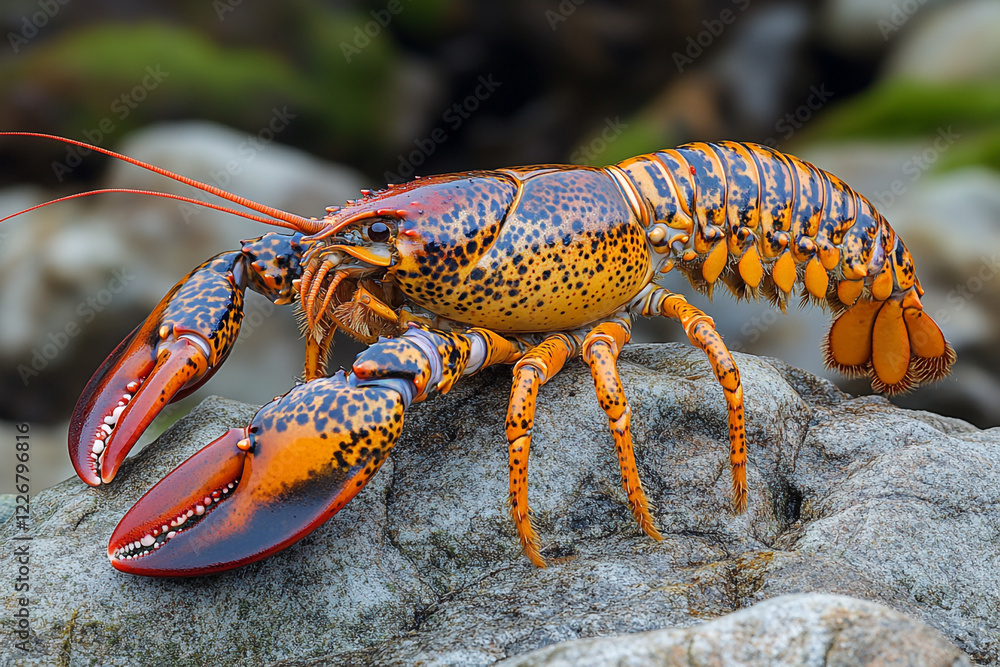 A Vibrant Orange And Black Lobster On A Rock A Vibrant Orange And Black Lobster On A Rock