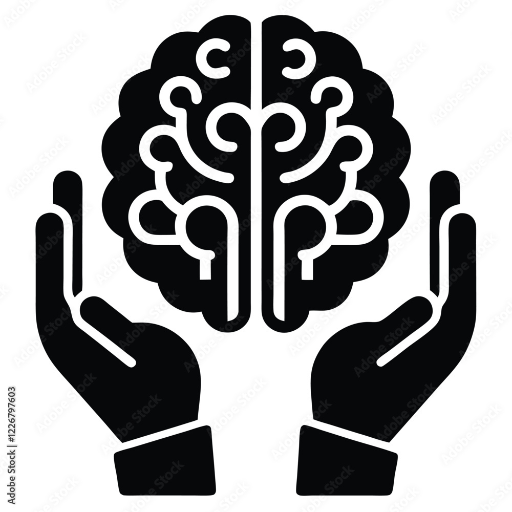Brain protected by hands, symbolizing mental well-being. Brain protected by hands, symbolizing mental well-being.