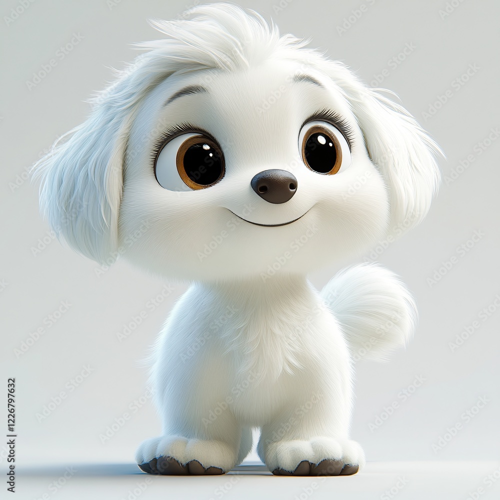 Obraz premium Adorable Cartoon White Shih Tzu Dog Cute Pet 3D Render