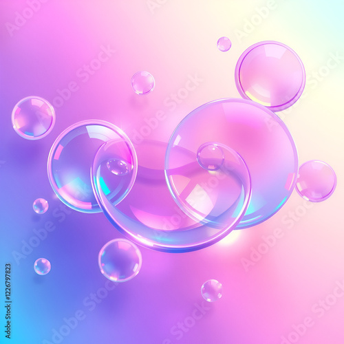 Iridescent abstract bubbles in electric colors interlace across a smooth, futuristic background. photo