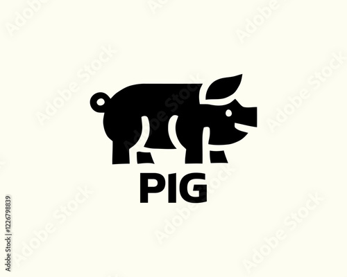 Pig silhouette logo design icon vector illustration. Black color pig logo template