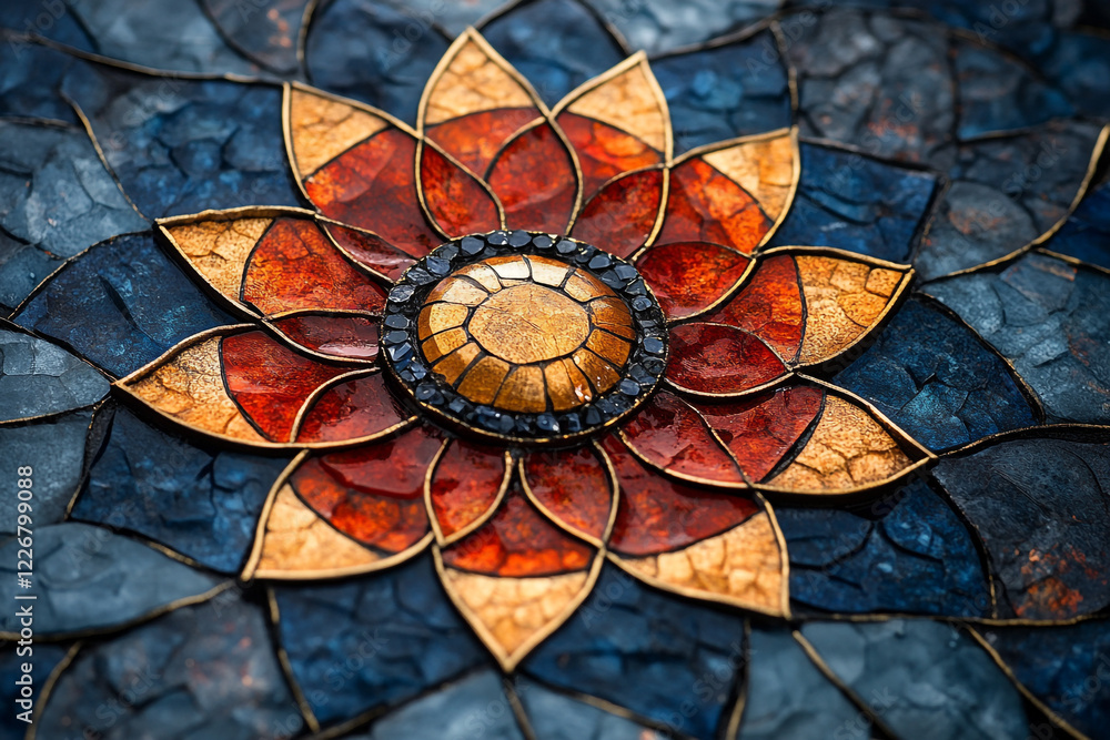 Fototapeta premium A mosaic artwork depicting a vibrant multicolored flower