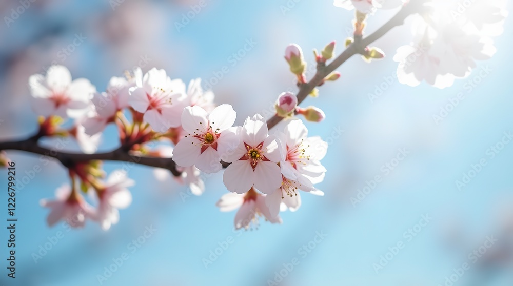 Close-Up View of Cherry Blossoms Blooming on a Spring Day Close-Up View of Cherry Blossoms Blooming on a Spring Day
