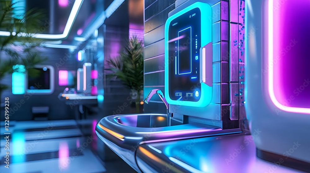 futuristic bathroom neon lights, modern sink - neon lighting futuristic bathroom neon lights, modern sink - neon lighting