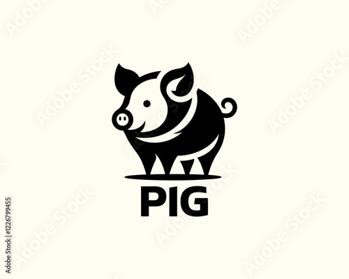 Pig silhouette logo design icon vector illustration. Black color pig logo template