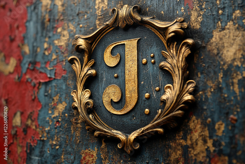 Ornate Golden Frame Encircles a Gold Letter J