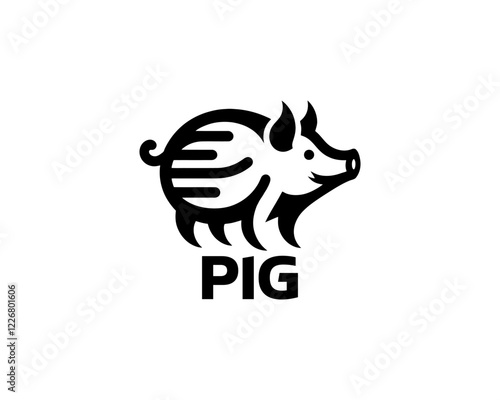 Pig silhouette logo design icon vector illustration. Black color pig logo template
