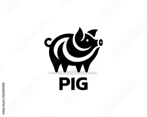 Pig silhouette logo design icon vector illustration. Black color pig logo template