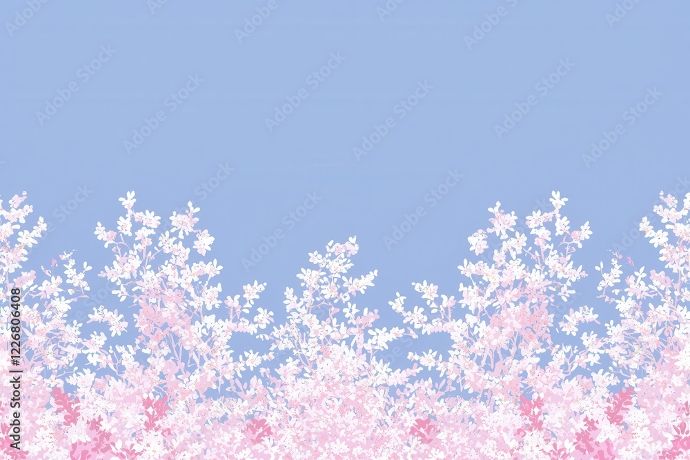 Spring Blossoms Gradient: Cherry blossoms transitioning from deep pink at the base to pale pink at the tips against a blue sky Spring Blossoms Gradient: Cherry blossoms transitioning from deep pink at the base to pale pink at the tips against a blue sky