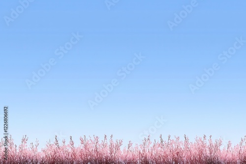 Spring Blossoms Gradient: Cherry blossoms transitioning from deep pink at the base to pale pink at the tips against a blue sky photo