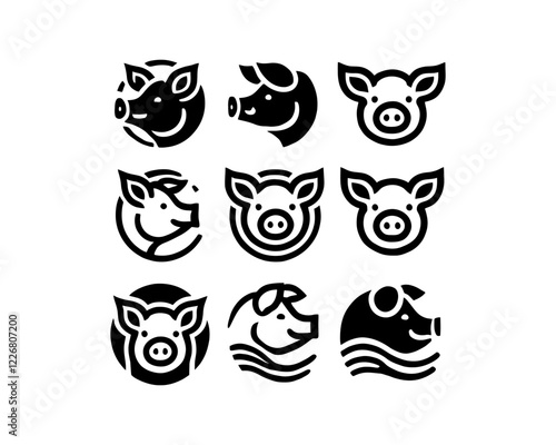 Set of Pig logo design icon vector illustration.