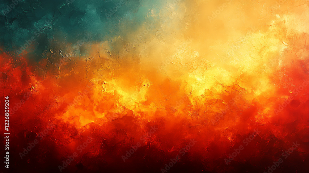 Naklejka premium Dramatic orange and red abstract artwork depicting a fiery sunset over a calm ocean horizon in vibrant colors. Generative AI