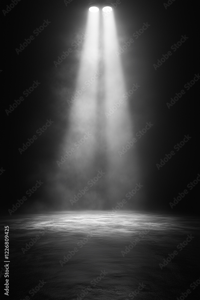 Fototapeta premium Dramatic lighting creates an ethereal atmosphere in a darkened space during a performance rehearsal. Generative AI