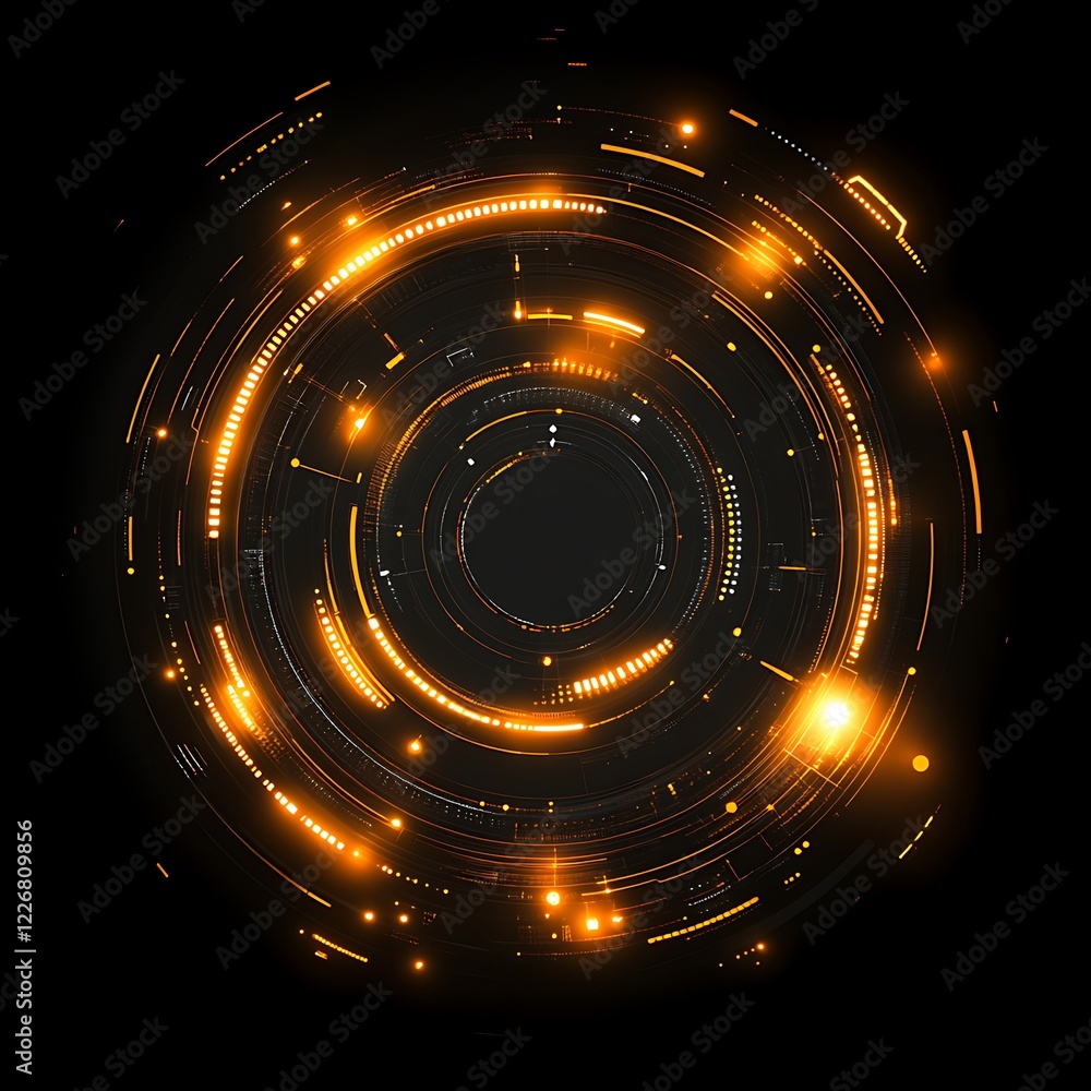 Glowing orange circles digital HUD interface background Glowing orange circles digital HUD interface background
