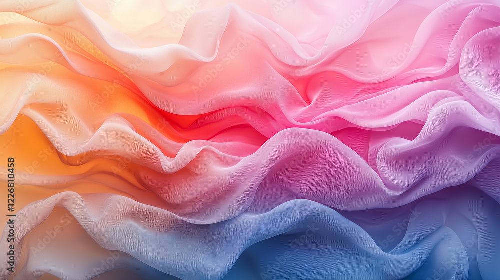 Fototapeta premium Flowing fabric in vibrant colors creates a soft and dreamy abstract background design suitable for various creative projects. Generative AI