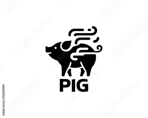 Pig silhouette logo design icon vector illustration. Black color pig logo template