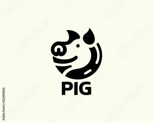 Pig silhouette logo design icon vector illustration. Black color pig logo template