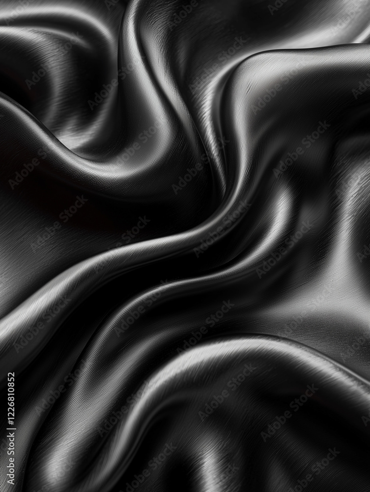Obraz premium Silk fabric in deep black with smooth, flowing texture showcases elegance and luxury in design and style. Generative AI